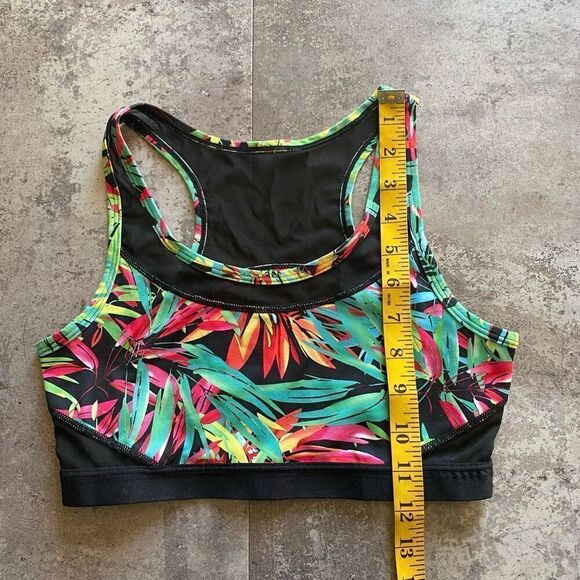 Fabletics Sports Bra Vibrant Tropical Floral Black Mesh Workout Small - Picture 8 of 10
